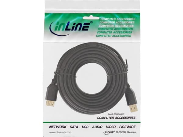 InLine 34611S, 10 m, USB A, USB A, USB 2.0, Hane/Hona, Svart