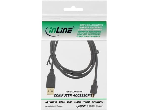 InLine 1m USB, 1 m, USB A, Micro-USB B, Uros/uros, Musta