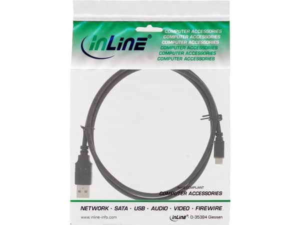 InLine 31705Q, 0,5 m, USB A, Micro-USB B, USB 2.0, Hane/Hane, Svart