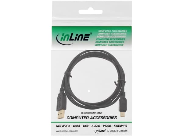 InLine 2m USB, 2 m, USB A, Mini-USB B, USB 2.0, hane/kvinna, svart