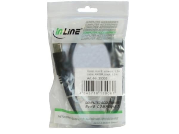 InLine 35305, 0,5 m, USB A, USB B, Hankjønn/hankjønn, 5 Gbit/s, Sort