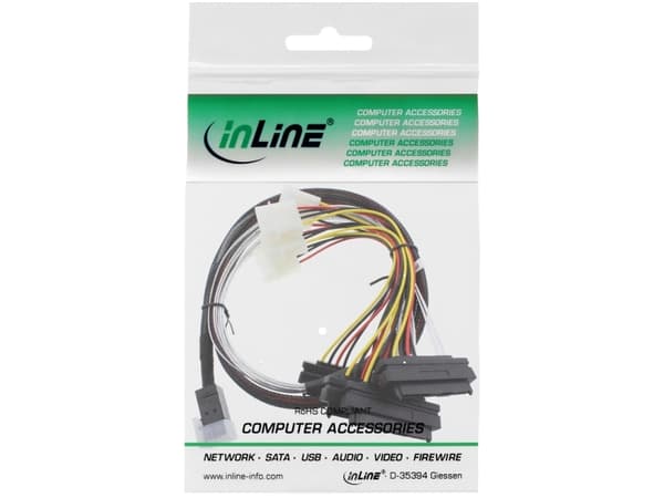 InLine 27632B, 1 m, SFF-8482, 4 x SFF-8482&Power, Hankjønn, Sort
