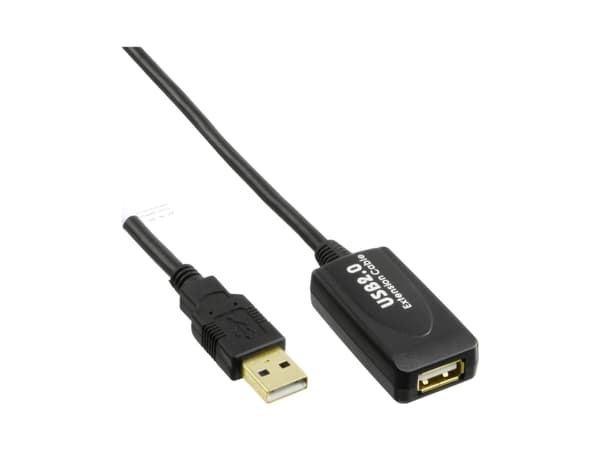 InLine 34613I, 20 m, USB A, USB A, USB 2.0, Hankjønn/hunkjønn, Sort