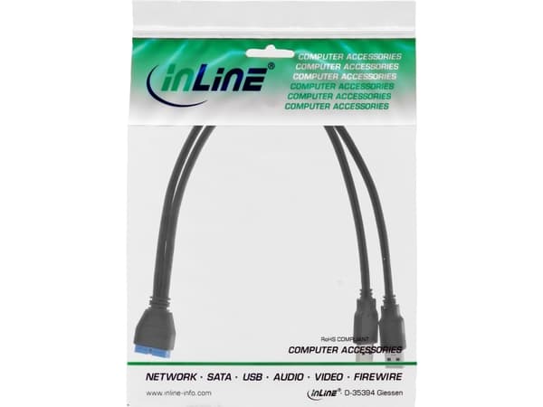 InLine 33447I, 0,4 m, 2 x USB, USB 3.2 Gen 1 (3.1 Gen 1), Hankjønn/hankjønn, 5 Gbit/s, Sort