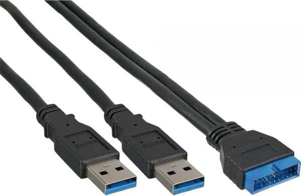 InLine 33447I, 0,4 m, 2 x USB, USB 3.2 Gen 1 (3.1 Gen 1), Hankjønn/hankjønn, 5 Gbit/s, Sort