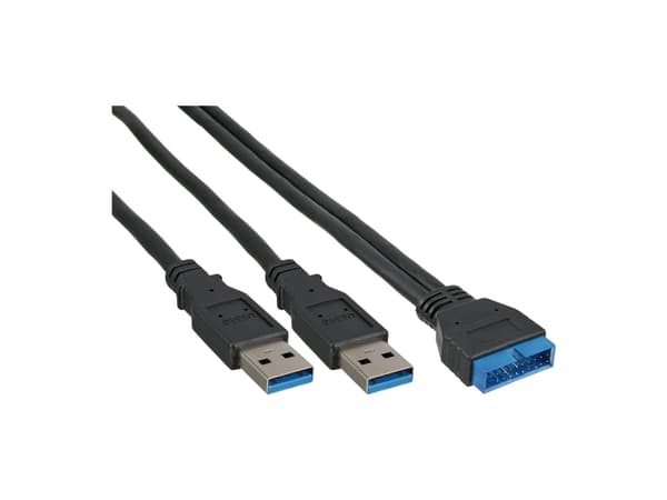 InLine 33447I, 0,4 m, 2 x USB, USB 3.2 Gen 1 (3.1 Gen 1), Hankjønn/hankjønn, 5 Gbit/s, Sort