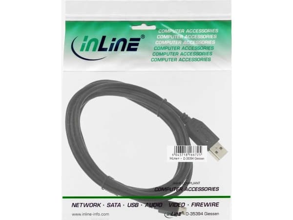 InLine 31703, 0,3 m, USB A, Micro-USB B, USB 2.0, Sort