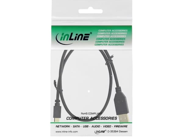 InLine 31703P, 0,3 m, USB A, Micro-USB B, USB 2.0, Sort