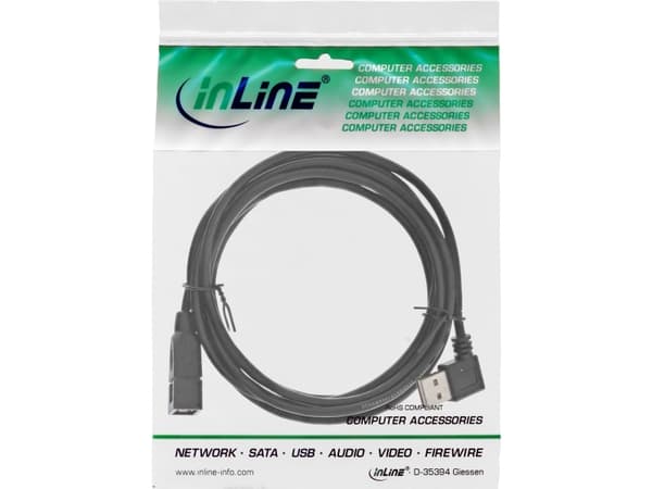 InLine 34602R, 0,2 m, USB A, USB A, USB 2.0, Hane/Hona, Svart