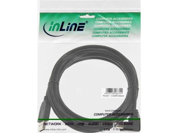 InLine 34503U USB 2.0-kabel A til B vinklet ned svart 0,3 m