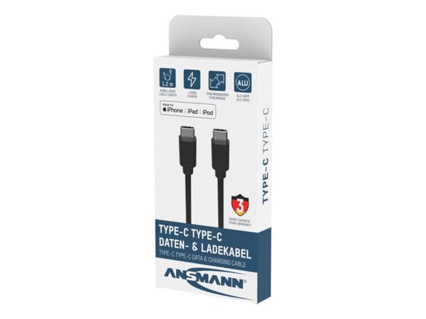 Ansmann 1700-0121, 0,12 m, USB C, USB C, 5000 Mbit/s, sortering