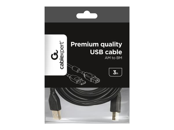 Cablexpert - USB-kabel - USB typ B (hane) till USB (hane) - 3 m - formpressad - svart