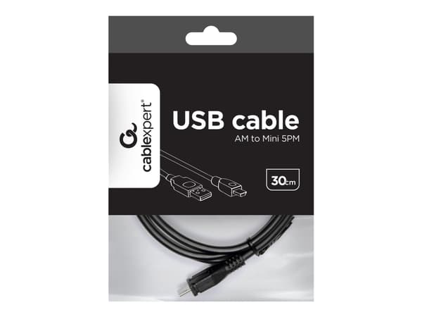 Gembird CCP-USB2-AM5P-1 - USB-kaapeli - mini-USB tyyppi B (uros) - USB (uros) - 30 cm - muotoiltu - musta