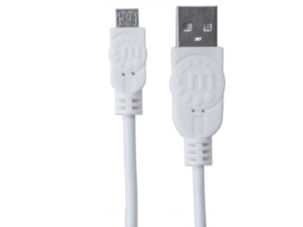 Manhattan 323987, 1 m, USB A, Micro-USB B, USB 2.0, Hankjønn/hankjønn, Hvit