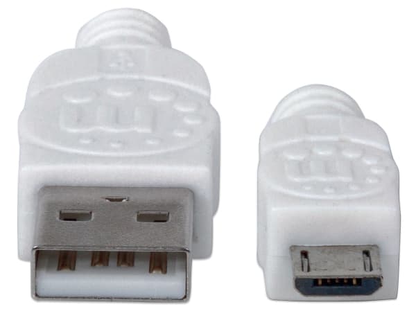 Manhattan 323987, 1 m, USB A, Micro-USB B, USB 2.0, Hankjønn/hankjønn, Hvit
