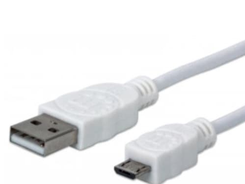 Manhattan 323987, 1 m, USB A, Micro-USB B, USB 2.0, Hankjønn/hankjønn, Hvit