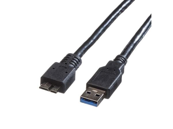 ROLINE 11.02.8873, 0,8 m, USB A, Micro-USB B, USB 3.2 Gen 1 (3.1 Gen 1), Hankjønn/hankjønn, Sort