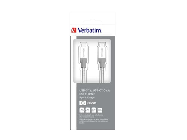 Verbatim - USB-kabel - USB-C (hann) til USB-C (hann) - USB 3.1 Gen2 - 3 A - 30 cm