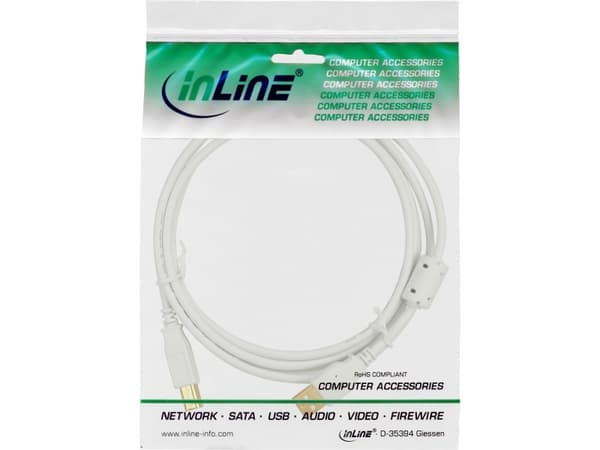 InLine 34555W, 5 m, USB A, USB B, hane/hona, vit