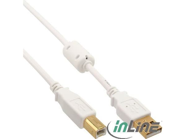InLine 34555W, 5 m, USB A, USB B, hane/hona, vit