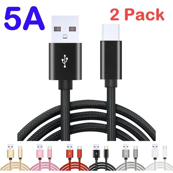 2-Pack USB-C 5A Laddkabel 2M Fast Charging Extra Lång