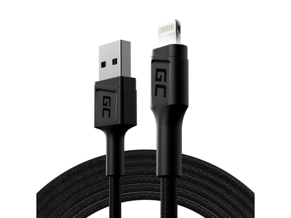 Green Cell KABGC12, 2 m, Lightning, USB A, Uros, Uros, Musta