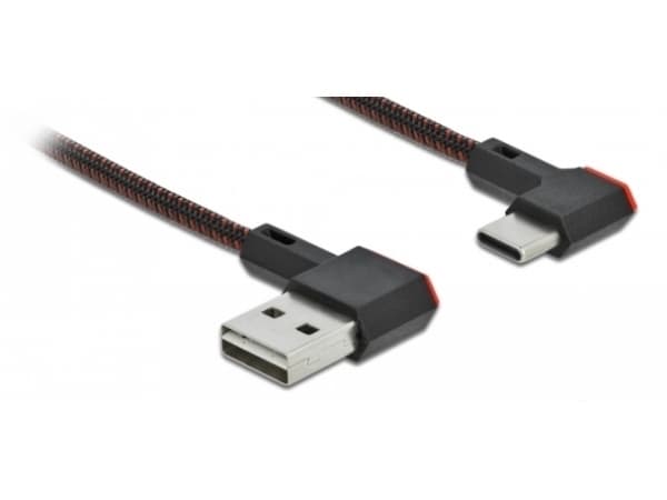 Delock Easy - USB-kabel - USB (hane) vänster-/högervinklad, vändbar till 24 pin USB-C (hane) vänster-/högervinklad, vändbar - USB 2.0 - 2 m - svart