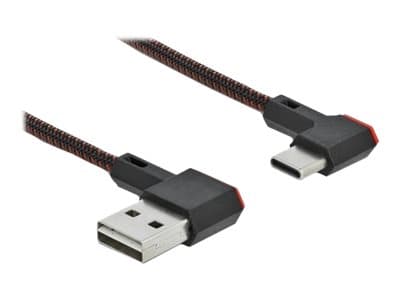 Delock Easy - USB-kabel - USB (hane) vänster-/högervinklad, vändbar till 24 pin USB-C (hane) vänster-/högervinklad, vändbar - USB 2.0 - 2 m - svart
