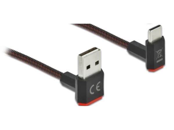 Delock Easy - USB-kabel - USB (hann) opp/ned-vinklet, vendbar til 24 pin USB-C (hann) opp/ned-vinklet, vendbar - 2 m - svart