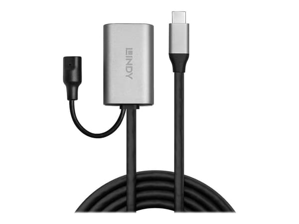 Lindy Active Extension Cable - USB-förlängningskabel - 24 pin USB-C (hane) till 24 pin USB-C, power DC jack (hona) - Thunderbolt 3 / USB 3.0 / USB 3.