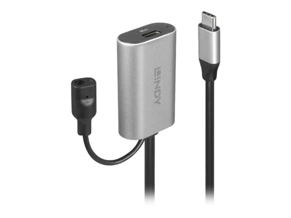 Lindy Active Extension Cable - USB-förlängningskabel - 24 pin USB-C (hane) till 24 pin USB-C, power DC jack (hona) - Thunderbolt 3 / USB 3.0 / USB 3.