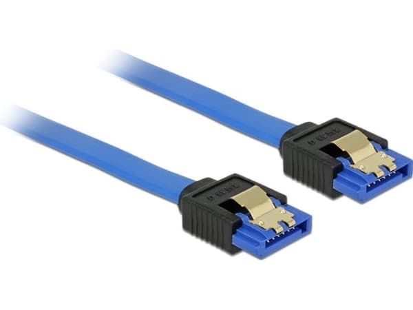 Delock - SATA-kabel - Serial ATA 150/300/600 - SATA (R) till SATA (R) - 30 cm - sprintlåsning - blå