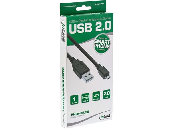 InLine S-31710, 1 m, USB A, Micro-USB B, USB 2.0, Sort
