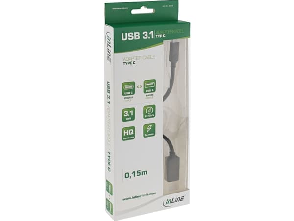 InLine 35800, 0,15 m, USB A, USB C, USB 3.2 Gen 2 (3.1 Gen 2), Hane/Hona, Svart