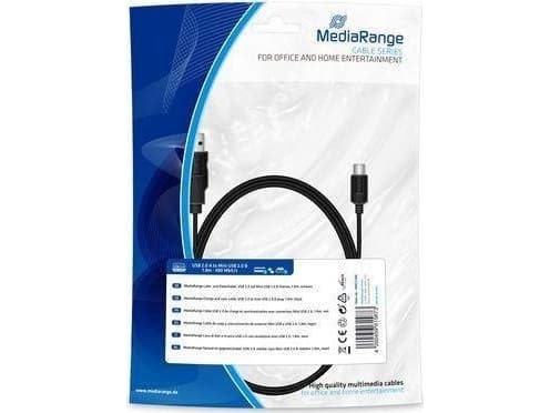 MediaRange MRCS188, 1,8 m, USB A, Mini-USB B, USB 2.0, 480 Mbit/s, Lajittelu