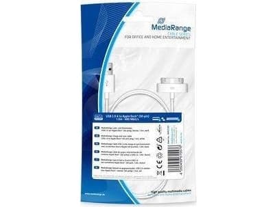 MediaRange MRCS181, Vit, USB A, Apple 30-pin, 1 m, Hankoppling, Hankoppling