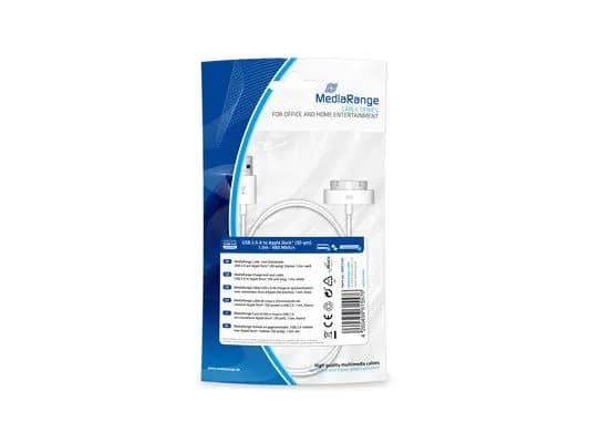 MediaRange MRCS181, Vit, USB A, Apple 30-pin, 1 m, Hankoppling, Hankoppling