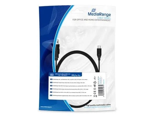 MediaRange MRCS184, 1,8 m, USB A, Micro-USB B, USB 2.0, Svart