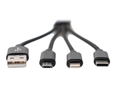 DIGITUS 3-in-1 Charger Cable - Lightning-kabel - USB hane till mikro-USB typ B, Lightning, 24 pin USB-C hane - 15 cm - svart
