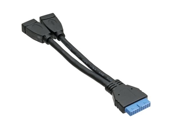 InLine 33445I, 2x USB A, 19 stift, 0,15 m, Sort