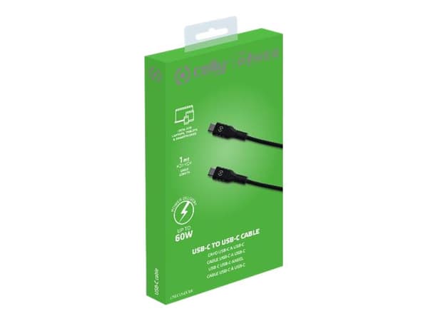 Celly - USB-kabel - 24 pin USB-C (hane) till 24 pin USB-C (hane) - 3 A - 1 m - USB Power Delivery (60W) - svart
