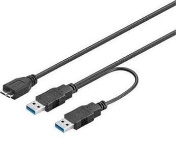PREMIUMCORD-kabel USB 3.0 2xA - Micro (M/F) 30cm DUAL (ekstra strømforsyning) (ku3y01)