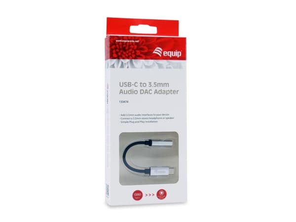 Equip 133474, Sort, Sølv, USB-C, 3,5 mm, 0,15 m, Hankjønn, Hunkjønn