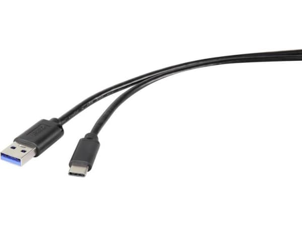 Renkforce RF-4536470, 0,15 m, USB A, USB C, USB 3.2 Gen 1 (3.1 Gen 1), 500 Mbit/s, Svart