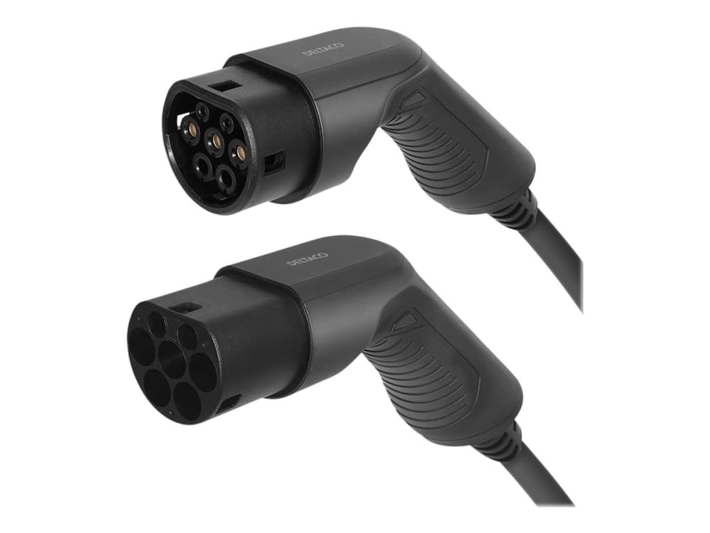 DELTACO e-Charge - Strømkabelforlengelse - IEC 62196 Type 2 (hann) til IEC 62196 Type 2 (hunn) - 10 m - svart