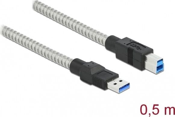 Delock - USB-kabel - USB Typ A (han) till USB Typ B (han) - USB 3.2 Gen 1 - 50 cm - silver