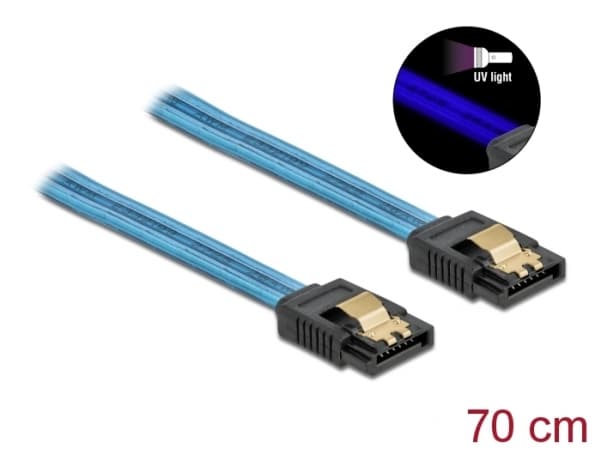Delock SATA 6 Gb/s Cable UV glow effect - SATA-kabel - Serial ATA 150/300/600 - SATA till SATA - 70 cm - blå