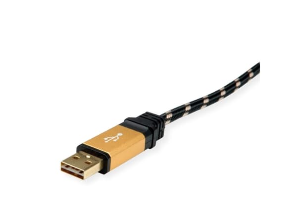 ROLINE 11.02.9060, 0,8 m, USB A, USB C, USB 2.0, 480 Mbit/s, Svart, Guld