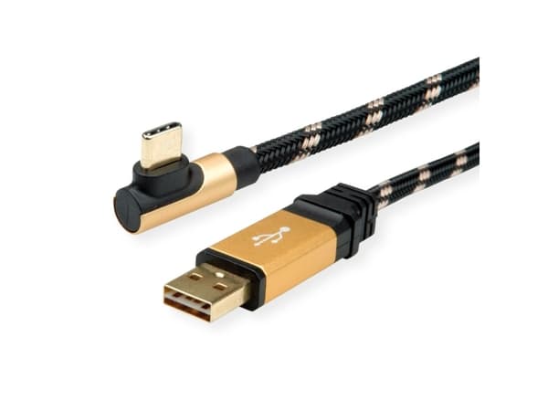 ROLINE 11.02.9060, 0,8 m, USB A, USB C, USB 2.0, 480 Mbit/s, musta, kultainen