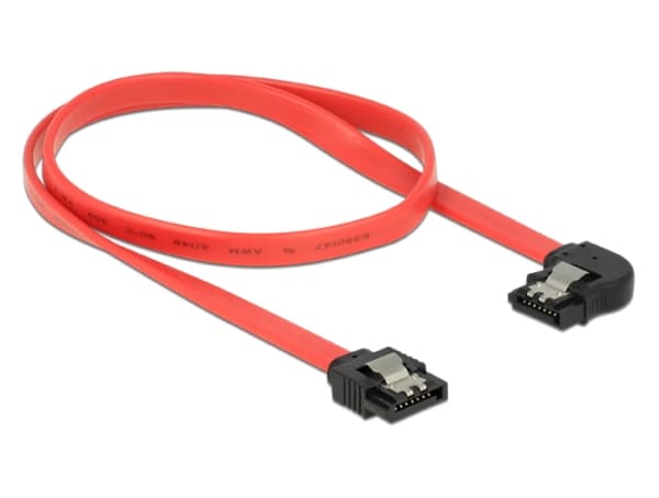 Delock - SATA-kabel - Serial ATA 150/300/600 - SATA (hann) til SATA (hann) - 50 cm - låst, venstrevinklet kontakt - rød